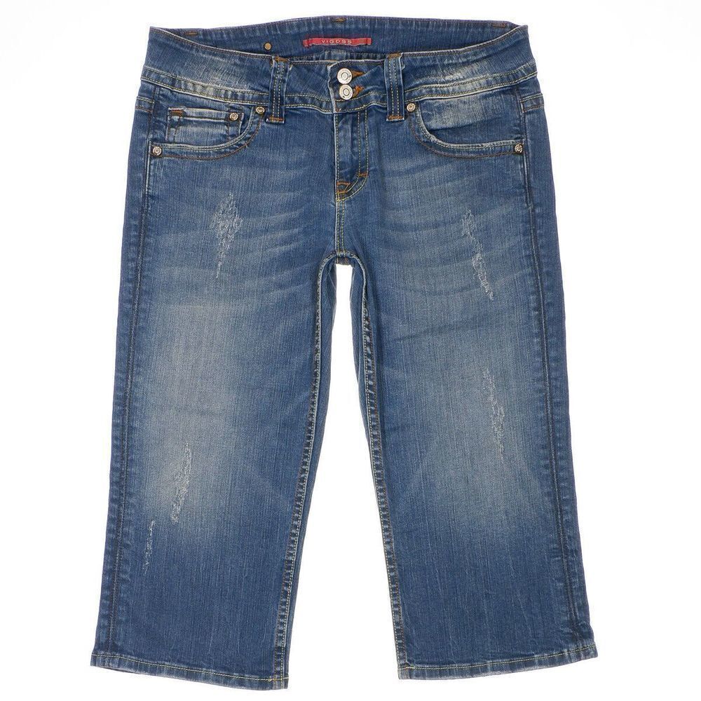 Vigoss Capri Jeans Juniors 11 Distressed Low Waist Blue Denim Stretch 32x17.5